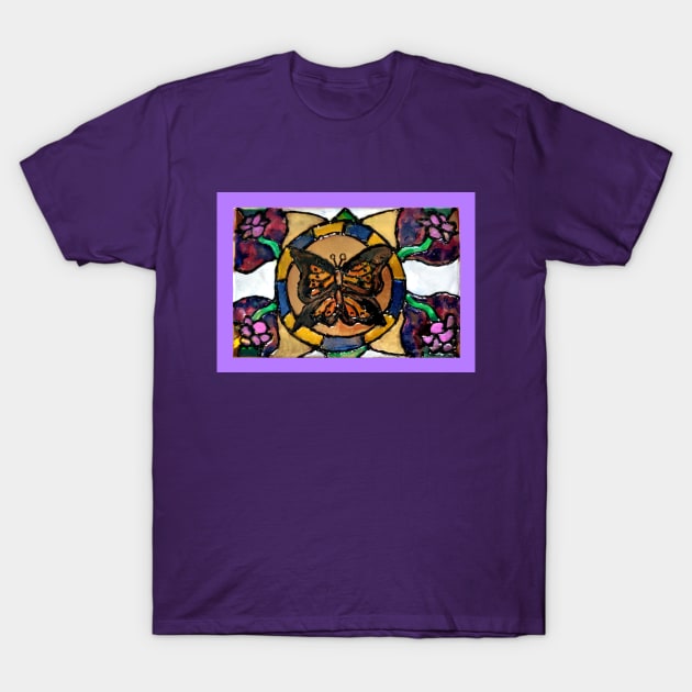 Stained Glass Spring Monarch Butterfly T-Shirt by Art by Deborah Camp